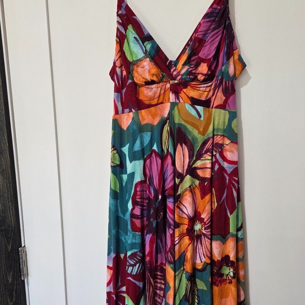 Jams World Rayon Teaberry Skinny Adjustable Strap Sundress Hawaii Tropical Small